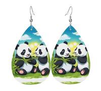 Two Happy Pandas Teardrop Leather Earrings, Women'S Accessories, Versatile Earrings Suitable For Commuting And Travel.