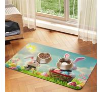 Two Happy Rabbits Pet Food Mat 23.62x15.71in Absorbent Non-Slip PU Leather Feeding Mat for Dogs Cats Rubber Bottom Fast Drying Rollable Pet Bowl Placemat