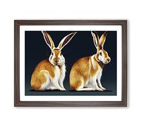 Two Hares Framed Print | A3 Walnut Framed Wall Art | Ready to Hang | Modern Animal Picture | Living Room Bedroom Lounge Office