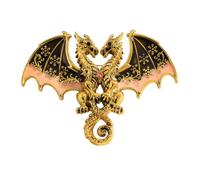 Two-Headed Dragon Gradient Enamel Brooch, Alloy Electroplated Carved Wings Safety Pin, Dark Fantasy Accessory for Suits Coats Bags, Unique Gift for Men Women Golden