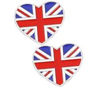 Two heart-shaped badge brooches of the British flag can be worn on jackets, suits, and hats, 2.5cm/2.2cm, Alloy Steel, no gemstone