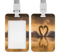 Two Heart-Shaped Swans Badge Holder Hard Plastic Card Case Protector Pouch Name Key Card Holder Case for Office ID Credit Cards and Proximity Key Cards