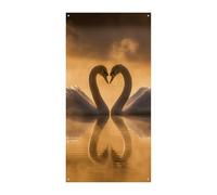 Two Heart-Shaped Swans Door Cover Spring Summer Hanging Flag Porch Sign Outdoor Seasonal Holiday Yard Decor for Front Door and Porch