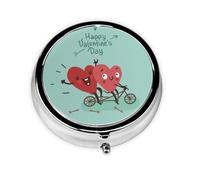 Two Hearts Fall in Love On Bicycle Print Personalised Portable Pillbox with,Mini Pillbox Compact and Convenient Pill Organiser for Storing and Organising Pills