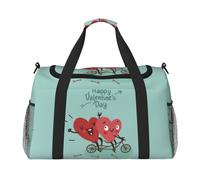 Two Hearts Fall in Love On Bicycle Print Womens Sports Bags Travel Bag - Gym Tote Bag with Compartment,Duffel Bags for Men,Ladies Holdall,Carry On Weekend Travel Handbags for Women