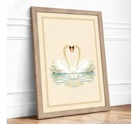 Two Hearts in Swan Botanical Framed Wall Art Print A4 (29.7×21cm) Oak, Wall Decor for Living Room, Bedroom, Office & Home, Ready to Hang, Art Gift