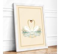 Two Hearts in Swan Botanical Framed Wall Art Print A4 (29.7×21cm) White, Wall Decor for Living Room, Bedroom, Office & Home, Ready to Hang, Art Gift