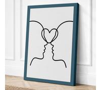 Two Hearts, One Line Canvas Wall Art Print 24x16 Inch (61 x 41 cm)