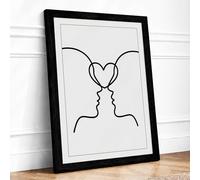 Two Hearts One Line Minimalist Framed Wall Art Print A4 Black