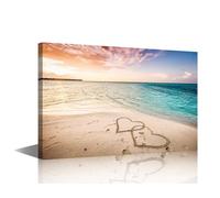 Two Hearts Wall Art 1 Piece Sandy Beach by the Sea Wall Decoration for Living Room Beach Home Decor Modern Artwork Bedroom Decor Wooden Frame Stretched Ready to Hang (12''Wx 18''H)