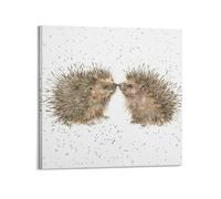Two Hedgehogs in Intimacy Watercolor Animal Poster Poster Modern Wall Art Canvas Aesthetic Decoration Painting 24x24inch(60x60cm) Frame-style