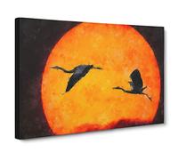 Two Heron Birds in Flight Canvas Print | Gallery Wrapped 30mm Frame Wall Art | 30x20 inches | Ready to Hang | Abstract Bird Picture | Living Room Bedroom Lounge Office