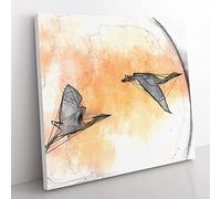 Two Heron Birds in Flight in Abstract Modern Canvas Wall Art Print Ready to Hang, Framed Picture for Living Room Bedroom Home Office Décor, 35x35 cm (14x14 Inch)