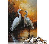 Two Herons in Pond 500 Pieces Puzzles for Teenagers Gifts Wooden Puzzle Jigsaws for Adults Home Educational Games DIY Toys 500pcs (52x38cm)