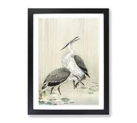 Two Herons In The Rain By Ohara Koson Asian Japanese Framed Print | A3 Black Framed Wall Art | Ready to Hang | Asian Animal Picture | Living Room Bedroom Lounge Office