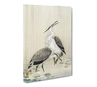 Two Herons In The Rain By Ohara Koson Canvas Print | Gallery Wrapped 30mm Frame Wall Art | 20x14 inches | Ready to Hang | Asian Landscape Picture | Living Room Bedroom Lounge Office