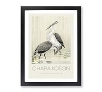 Two Herons In The Rain By Ohara Koson Exhibition Museum Asian Japanese Framed Print | A2 Black Framed Wall Art | Ready to Hang | Asian Animal Picture | Living Room Bedroom Lounge Office