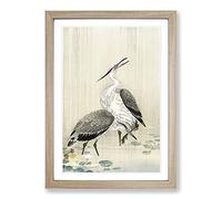 Two Herons in The Rain by Ohara Koson Framed Print | A2 Oak Framed Wall Art | Ready to Hang | Modern Animal Picture | Living Room Bedroom Lounge Office