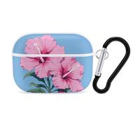 Two Hibiscus Flowers for Airpod Pro Case Cover Hard Shell Full Drop Protection Cover with Keychain Compatible with AirPod Pro 2nd/1st Generation, Front LED Visible,White