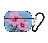 Two Hibiscus Flowers for Airpod Pro Case Cover Hard Shell Full Drop Protection Cover with Keychain Compatible with AirPod Pro 2nd/1st Generation, Front LED Visible,Black