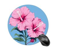 Two Hibiscus Flowers Mouse Pad Round Laptop Mouse Mat Cute Computer Mousepad Keyboard Pad Non-Slip Desk Pads for Gaming Office Work Home