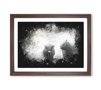Two Highland Cows Paint Splash Modern Art Framed Print | A4 Walnut Framed Wall Art | Ready to Hang | Modern Animal Picture | Living Room Bedroom Lounge Office