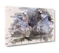 Two Hippos HippModern OPotamus Modern FC Canvas Print | Gallery Wrapped 30mm Frame Wall Art | 24x16 inches | Ready to Hang | Modern Picture | Living Room Bedroom Lounge Office