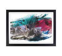 Two Hippos Hippopotamus V2 Framed Print | A2 Black Framed Wall Art | Ready to Hang | Modern Nature Picture | Living Room Bedroom Lounge Office
