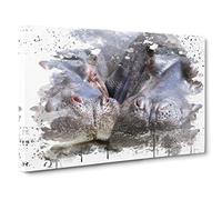 Two Hippos Hippopotamus V3 Canvas Print | Gallery Wrapped 30mm Frame Wall Art | 30x20 inches | Ready to Hang | Modern Animal Picture | Living Room Bedroom Lounge Office