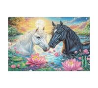 Two Horses Among Lotus Blossoms 1000 Piece Pack Classic Jigsaw Puzzle Couple Puzzle Partners Ultra Difficult Wall Decor Easter New Year Paperboard Material 1000 PCS