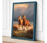 Two Horses at Golden Hour Canvas Wall Art Print 24x16 Inch (61 x 41 cm)