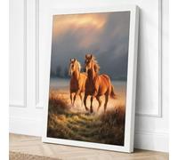 Two Horses at Golden Hour Canvas Wall Art Print 24x16 Inch (61 x 41 cm)