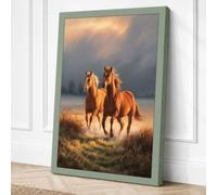 Two Horses at Golden Hour Canvas Wall Art Print 24x16 Inch (61 x 41 cm)