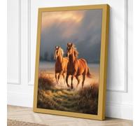 Two Horses at Golden Hour Canvas Wall Art Print 24x16 Inch (61 x 41 cm)