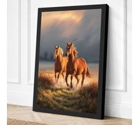 Two Horses at Golden Hour Canvas Wall Art Print 24x16 Inch (61 x 41 cm)