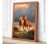 Two Horses at Golden Hour Canvas Wall Art Print 36x24 Inch (91 x 61 cm)