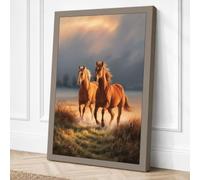 Two Horses at Golden Hour Canvas Wall Art Print 36x24 Inch (91 x 61 cm)
