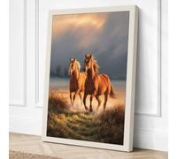 Two Horses at Golden Hour Canvas Wall Art Print 36x24 Inch (91 x 61 cm)