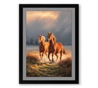 Two Horses at Golden Hour Rustic Framed Wall Art Print A2 (59.4×42cm) Black, Wall Decor for Living Room, Bedroom, Office & Home, Ready to Hang, Art Gift