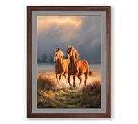 Two Horses at Golden Hour Rustic Framed Wall Art Print A3 (42×29.7cm) Walnut, Wall Decor for Living Room, Bedroom, Office & Home, Ready to Hang, Art Gift