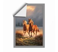 Two Horses at Golden Hour Rustic Unframed Wall Art Print A4 (29.7×21cm), Wall Decor for Living Room, Bedroom, Office & Home, Art Gift