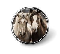 Two Horses Badge,Comfort Light in Weight Round Emblem Cute Funny Decor Brooch Smooth Does Not Fade Badges for Hats Jackets Coat Shirt