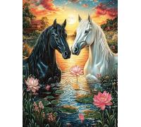 Two Horses by A Pond at Sunset 1000 Piece Jigsaw Puzzle for Adults Teens Animal Plant Jigsaw After Gym Relaxation Brainteaser Puzzle for Fitness Lovers Stress 1000 PCS