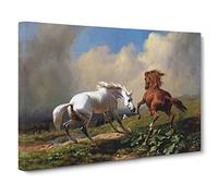 Two Horses By George Stubbs Canvas Print | Gallery Wrapped 30mm Frame Wall Art | 24x16 inches | Ready to Hang | Classic Animals Picture | Living Room Bedroom Lounge Office