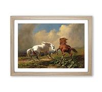 Two Horses by George Stubbs Framed Print | A2 Oak Framed Wall Art | Ready to Hang | Modern Animal Picture | Living Room Bedroom Lounge Office