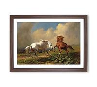 Two Horses by George Stubbs Framed Print | A2 Walnut Framed Wall Art | Ready to Hang | Modern Animal Picture | Living Room Bedroom Lounge Office