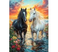 Two Horses in A Stream 300 Pieces Premium Jigsaw Puzzle Science Fiction Magical Dream Adult Jigsaws Educational Challenge Mental Exercise Wall Art Winter Rigid Cardboard 300 PCS