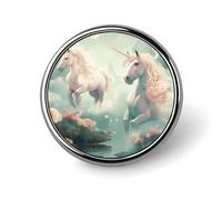 Two Horses in The Sky Badges Circle with Button Design, Personalized Picture Pin Brooches, Round Badge Holders for Decorate Hat Shirt Clothing Bag Accessories