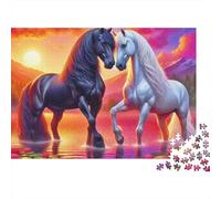 Two Horses Jigsaw Puzzle 1000 Piece Jigsaw Puzzle Paper for Adults Sunset Lake Relax Home 70x50cm/1000pcs