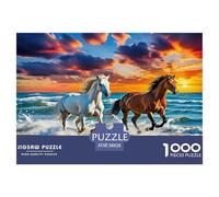 Two Horses Jigsaw Puzzles 1000 Piece Challenge Game for Adults, Sunset Beach Impossible Jigsaw Puzzles 1000 Piece Educational Game for Adults Or Families Pieces Gifts 38x26cm/1000pcs
